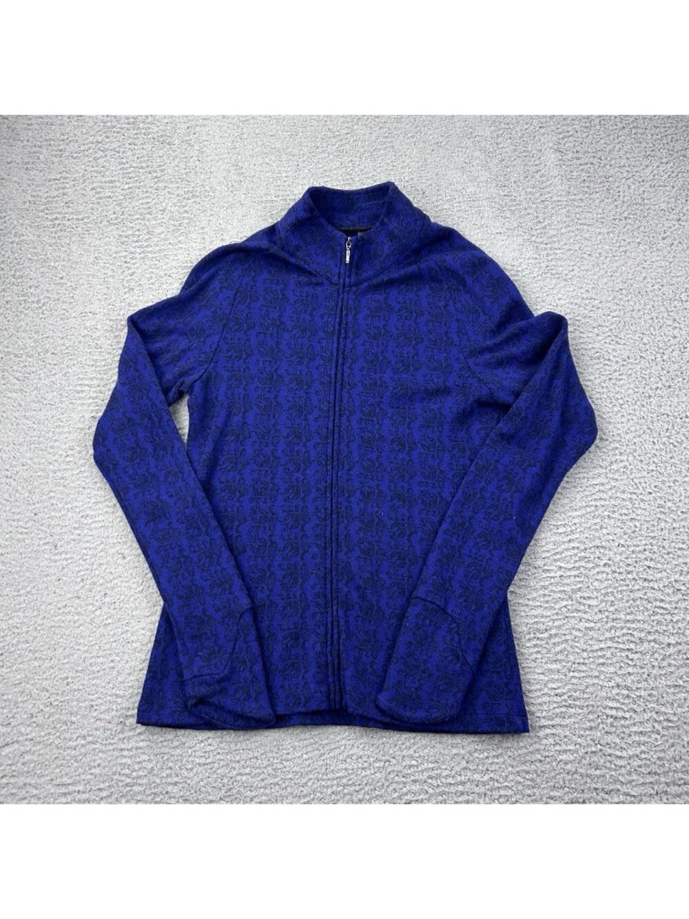 Ibex Full Zip Merino Wool Patterned Women’s Sweater Size Medium Blue